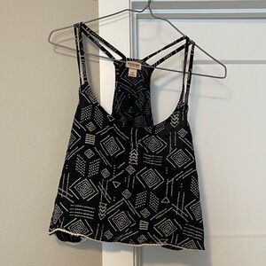 Mossimo Supply Co. Black and Cream Graphic Crop Tank
